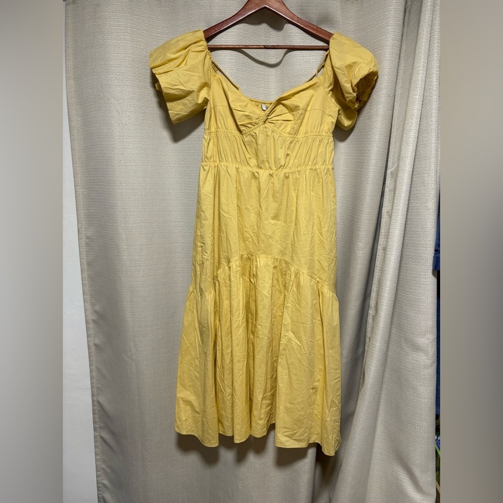 VINCE‎ Sweetheart Puff Sleeve Tiered Midi Dress - Picture 3 of 9